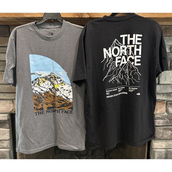 Men’s THE NORTH FACE Circular Design Black/Gray T Shirt Lot Of 2 Size L *C7 - Picture 1 of 5